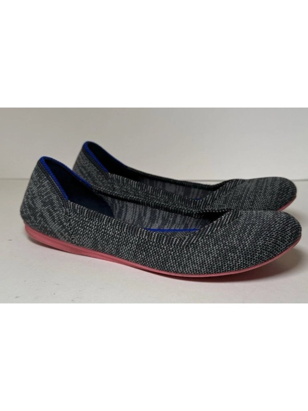 Rothys 6 Birdseye Charcoal Gray Round Toe Flats Halo Pink Sole Washable Comfy